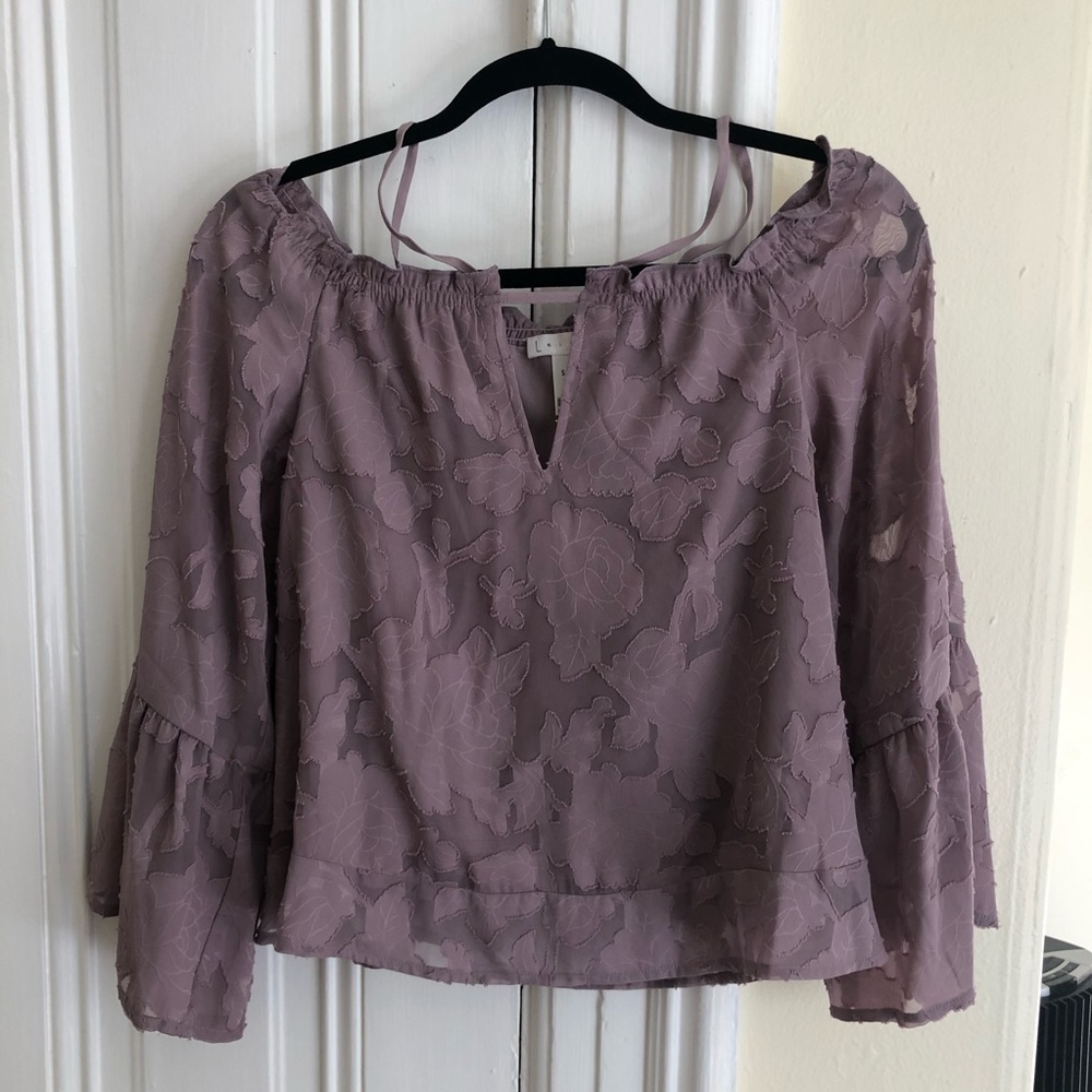 Leith purple floral bell sleeve top